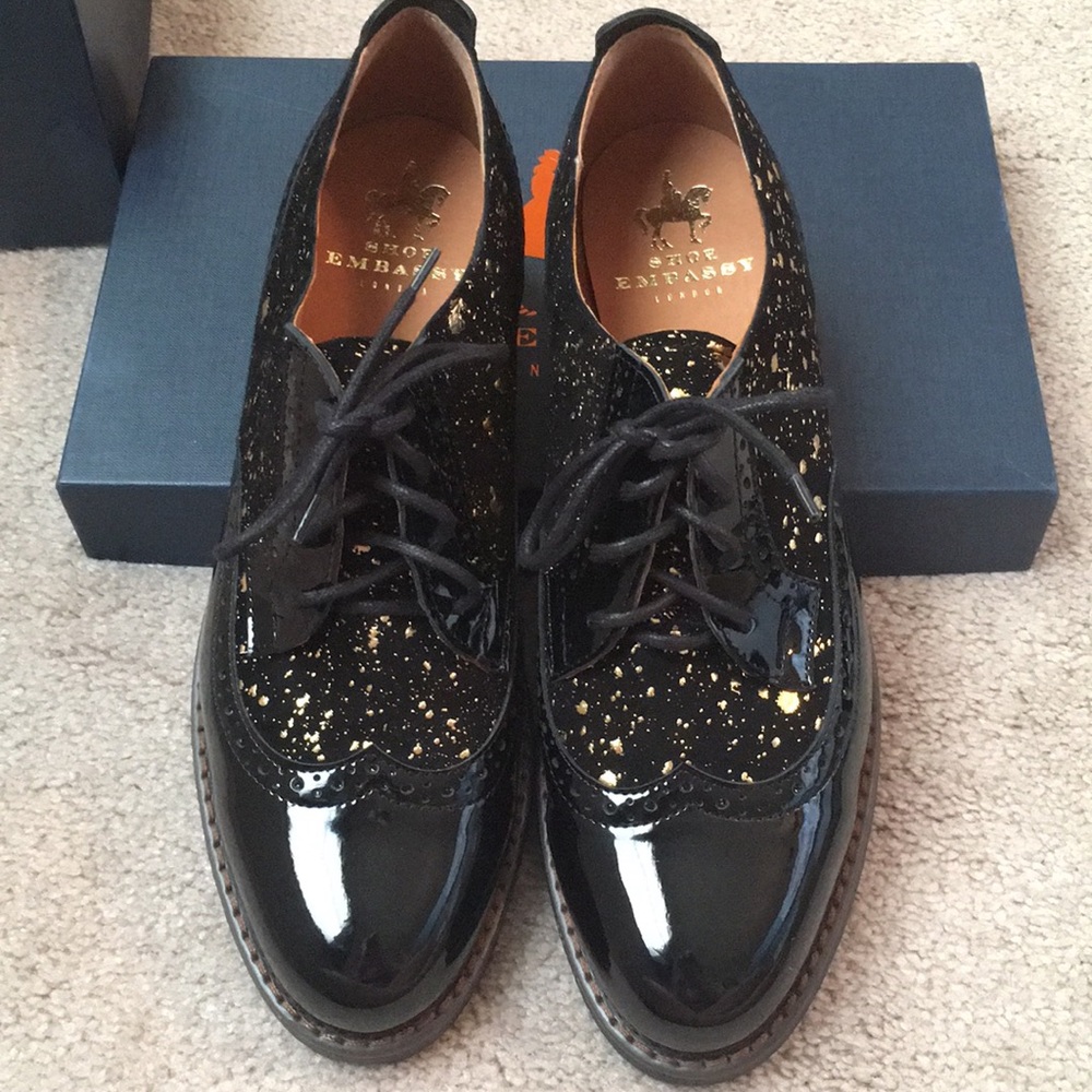 Shoe Embassy Leather Oxfords in Gold Fleck